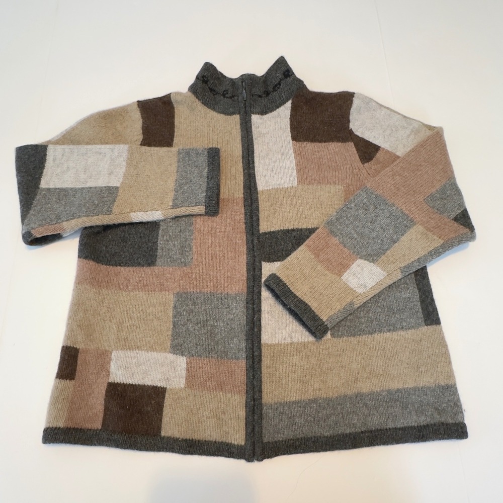 Talbots Petites 100% Wool Full Zip Patchwork Card… - image 2